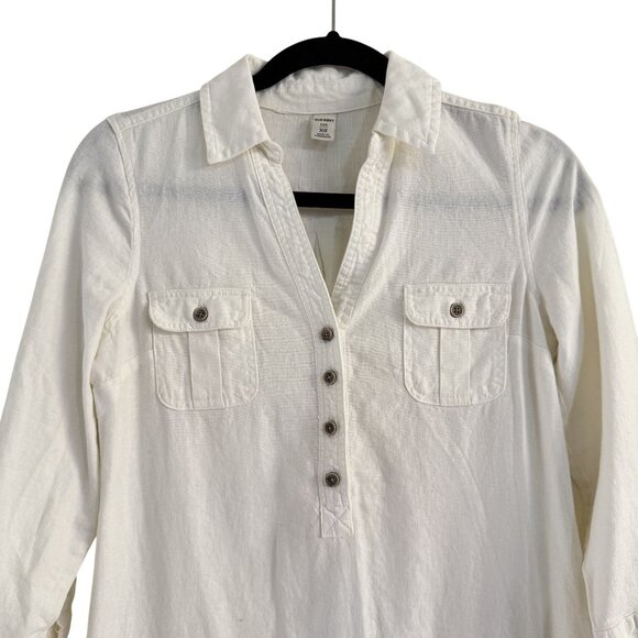 Old Navy Womens White Linen Blend 3/4 Sleeve Button Front Mini Shirt Dress XS - Picture 3 of 9